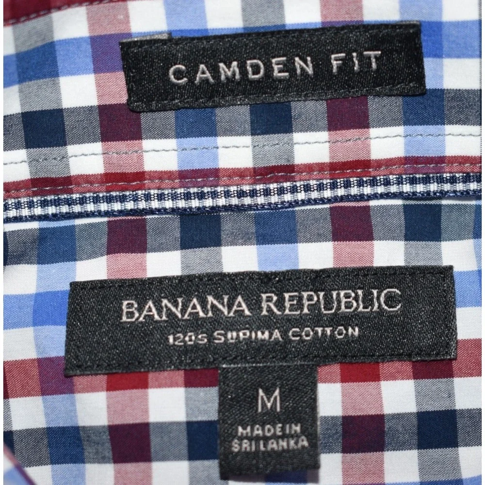 Banana Republic Camden Fit Shirt Button Mens Medium Red Blue Check Supima Cotton